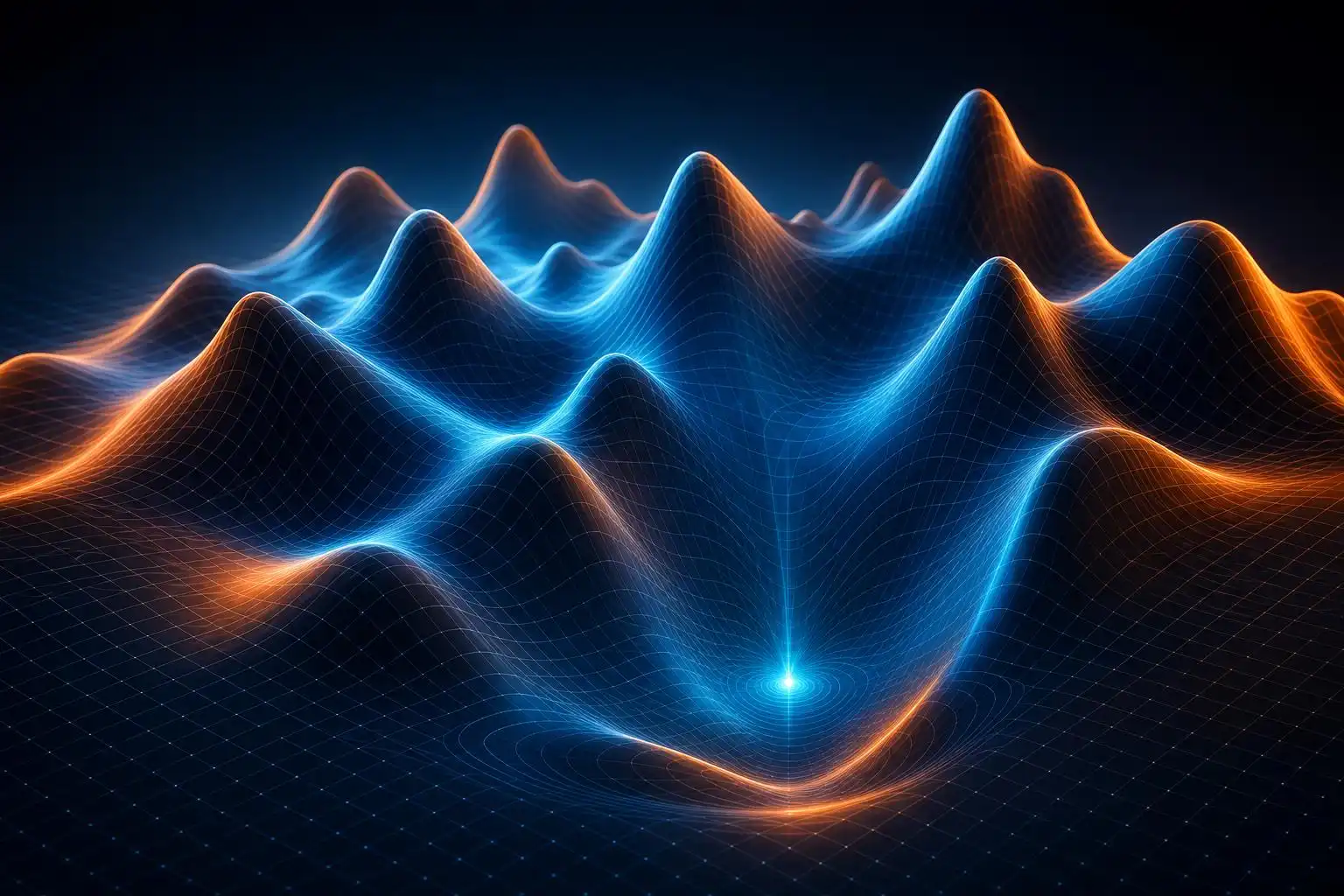 A mathematical optimization landscape, where the goal is always to find the lowest valley or highest peak.